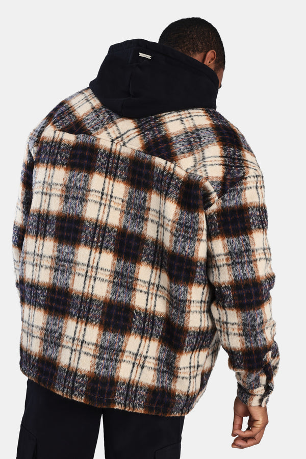 Oversized Brushed Check Overshirt - Beige