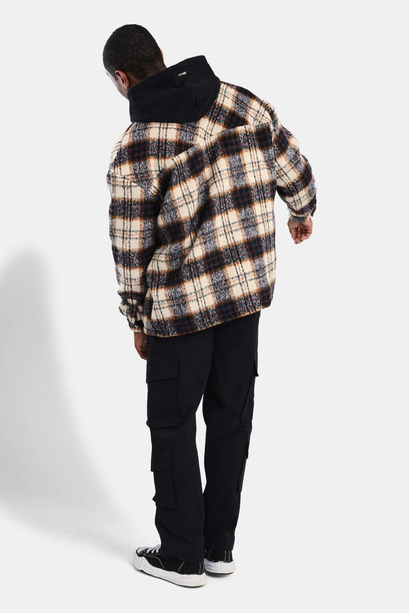 Oversized Brushed Check Overshirt - Beige