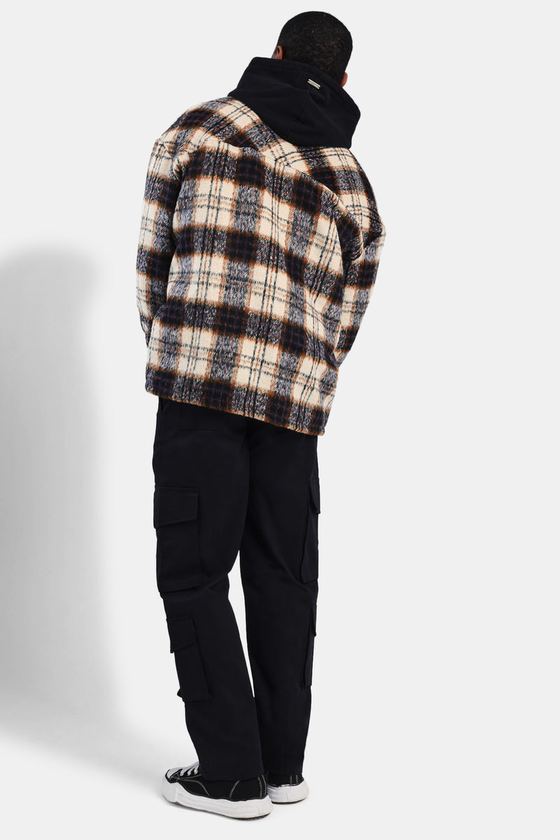 Oversized Brushed Check Overshirt - Beige