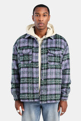 Oversized Brushed Check Overshirt - Purple