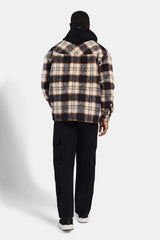 Oversized Brushed Check Overshirt - Beige