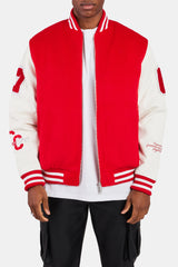 Pearl Embellished Bomber Jacket  - Red