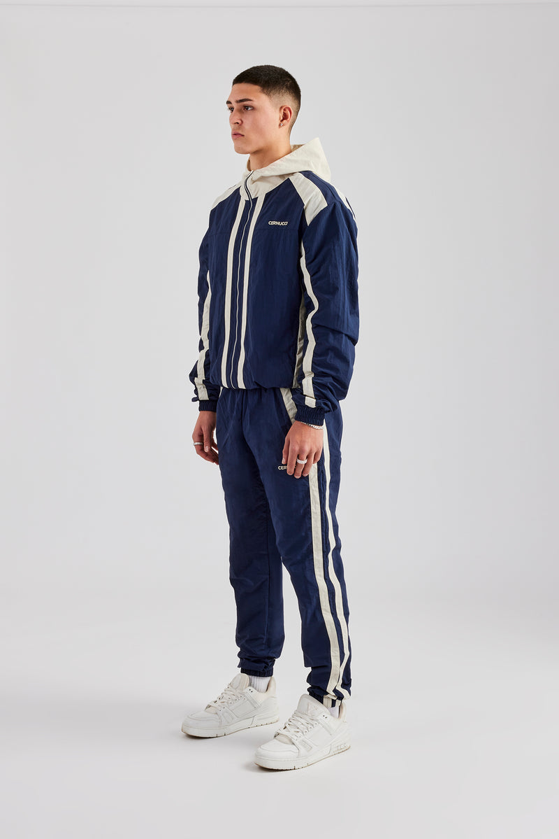 Nylon Colour Block Zip Through Tracksuit - Navy