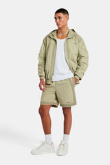 Nylon Colour Block Zip Through & Short Set - Light Khaki