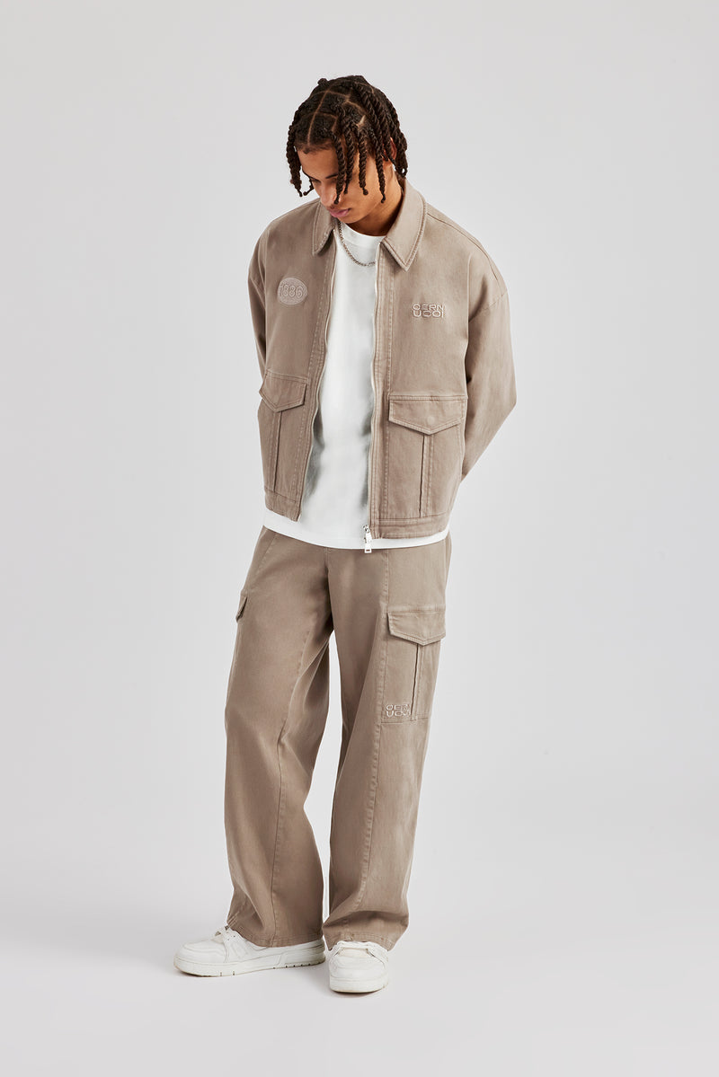 Washed Twill Harrington Jacket & Trouser - Brown