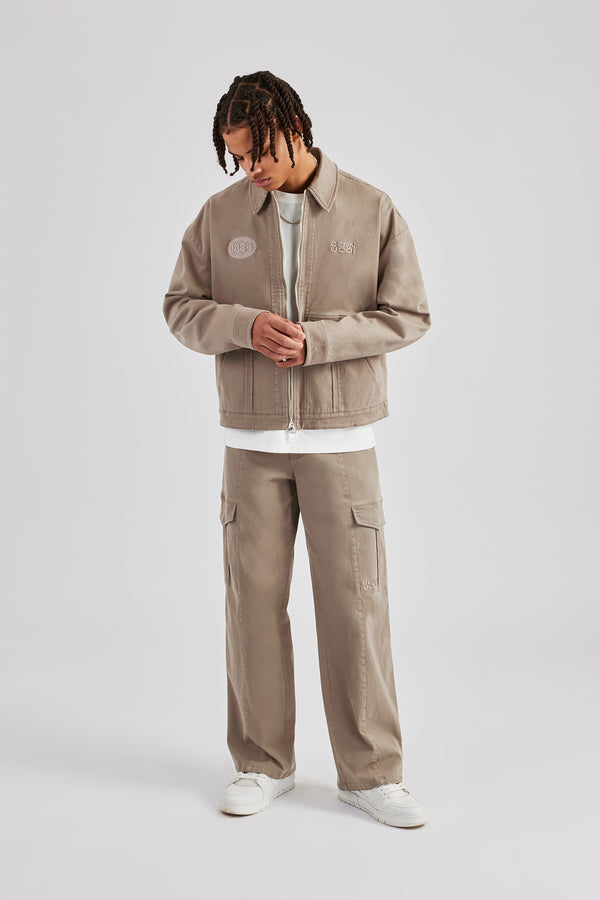 Washed Twill Harrington Jacket & Trouser - Brown