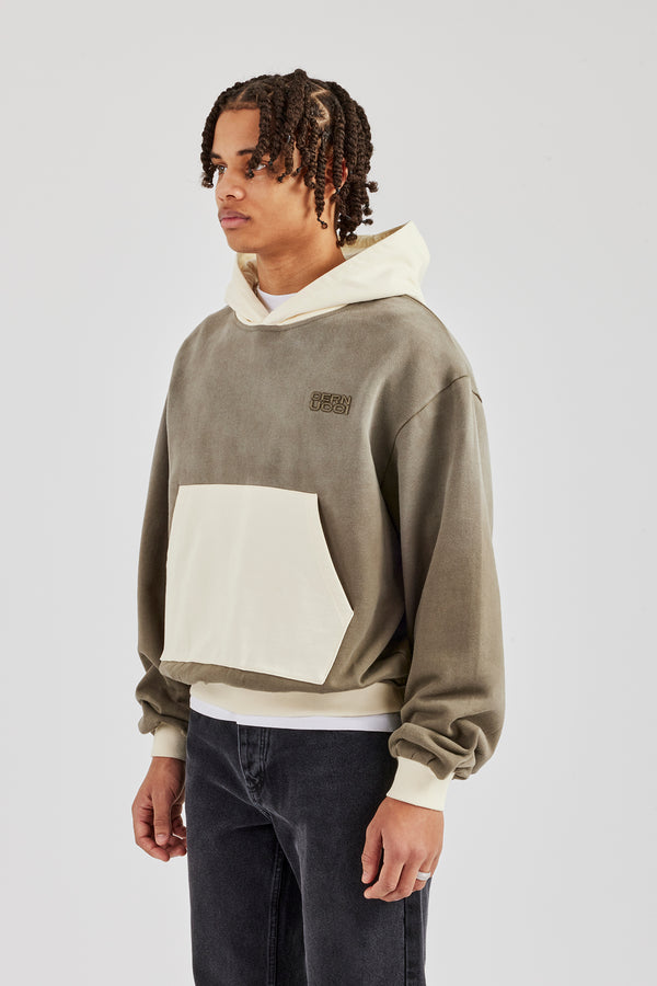 Ombre Wash Contrast Pocket Hoodie Khaki