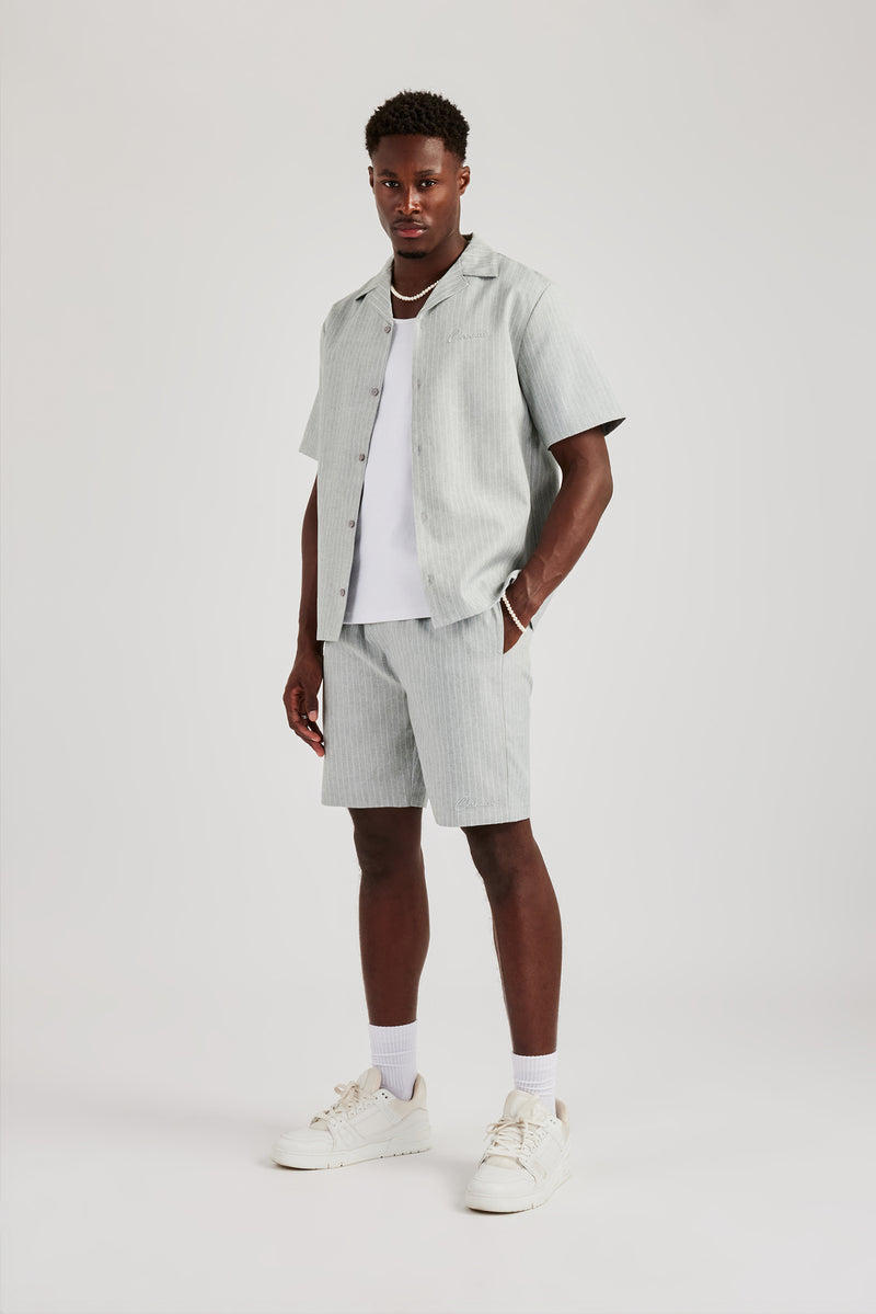 Striped Button Front Revere Shirt & Short Set