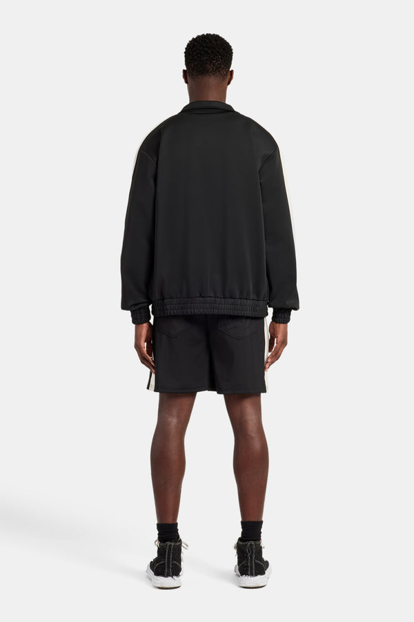 Mens Contrast Panel Track Jacket & Short Set - Black