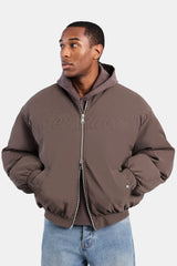 Cernucci PU Puffer Bomber Jacket - Brown