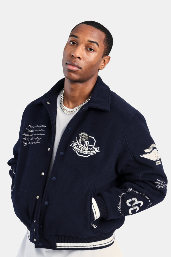 Varsity Harrington Bomber Jacket - Navy