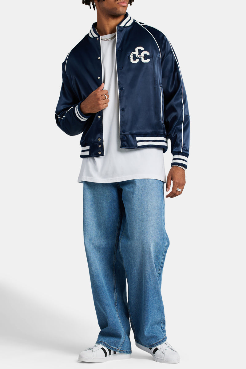 Cernucci Satin Souvenir Bomber Jacket - Navy