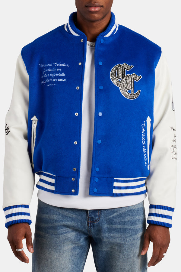 Limited Edition Cernucci Rhinestone Varsity Bomber - Cobalt