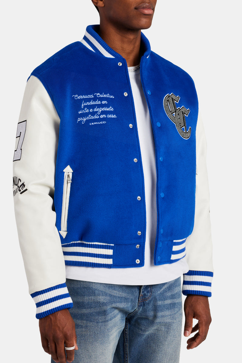 Limited Edition Cernucci Rhinestone Varsity Bomber - Cobalt