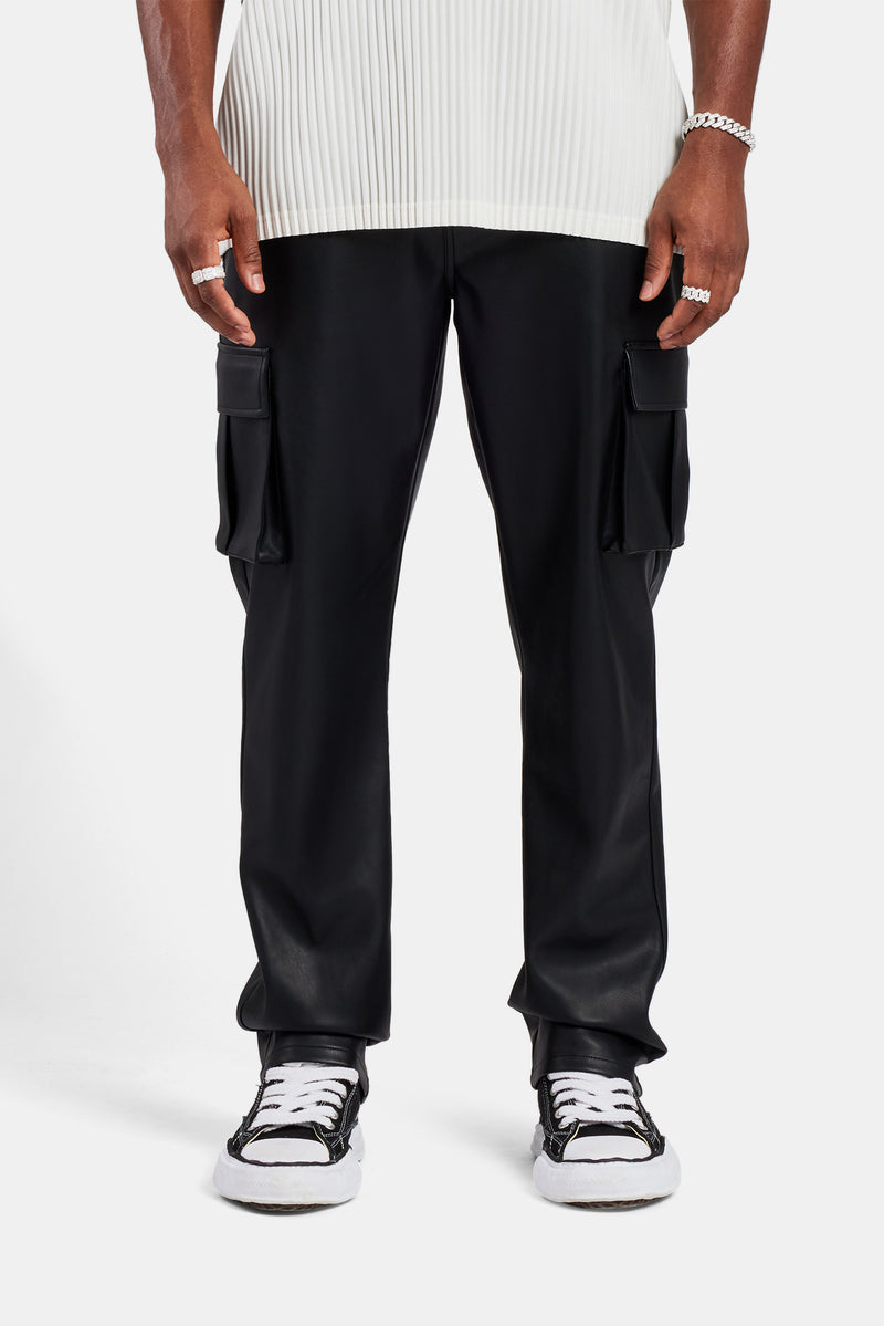 Relaxed PU Cargo Trouser - Black