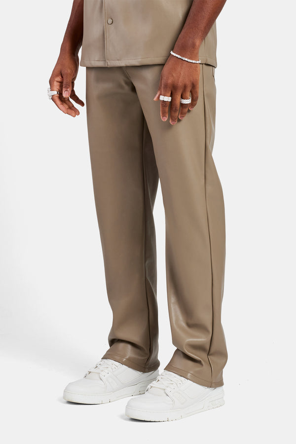 Faux Leather Trouser - Taupe