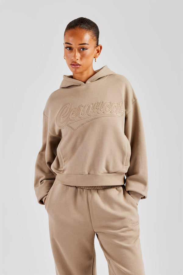 Rope Embroidery Oversized Hoodie - Taupe