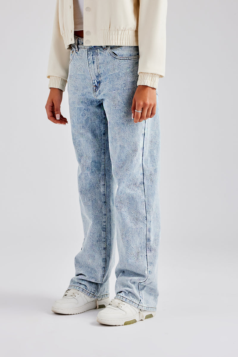 Etched Relaxed Denim Jean - Ice Blue