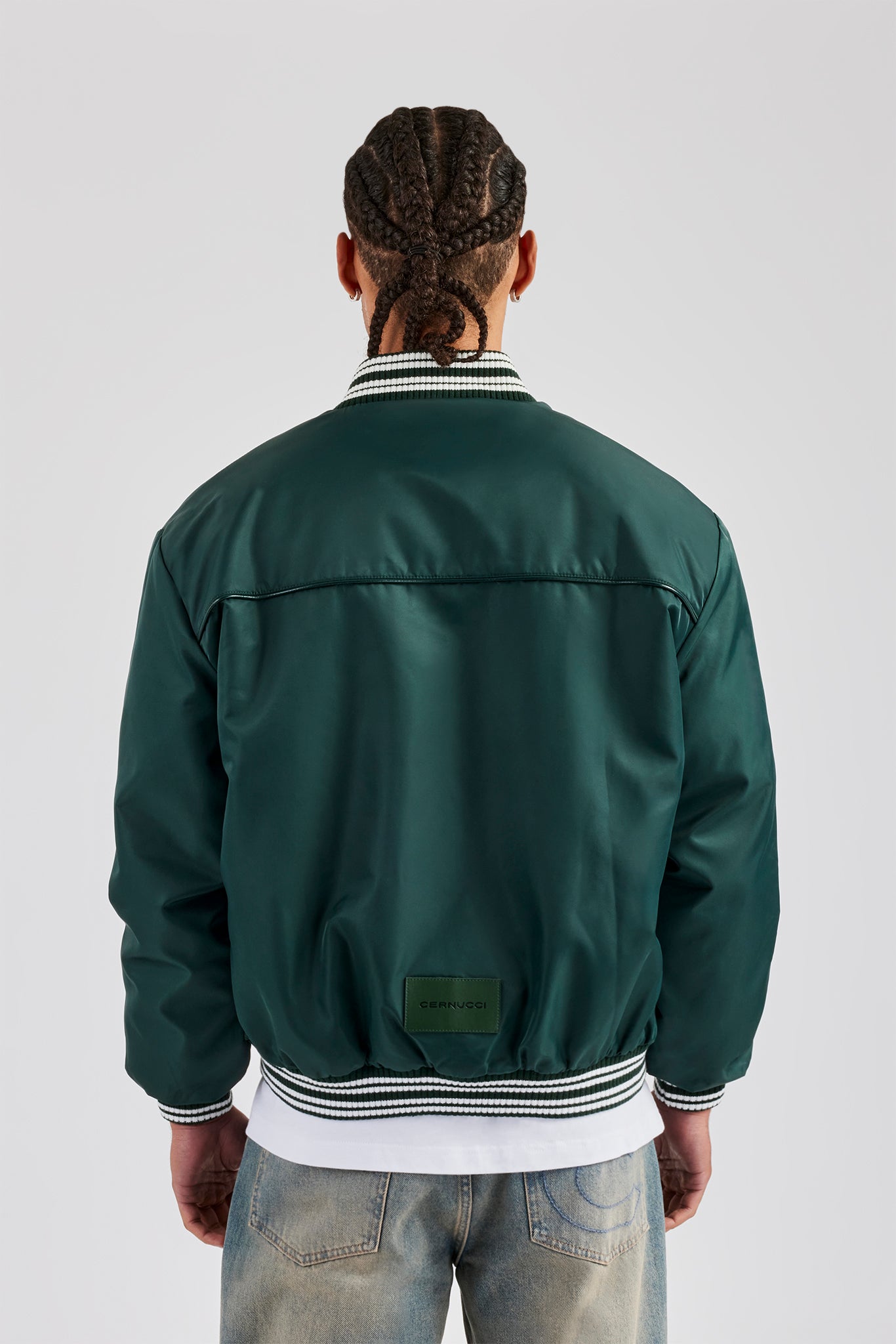 Oversized 17 Nylon Applique Bomber Jacket - Forest Green | Mens Outerwear |  Shop Bomber Jackets at CERNUCCI.COM – Cernucci