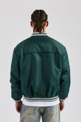 Oversized 17 Nylon Applique Bomber Jacket - Forest Green