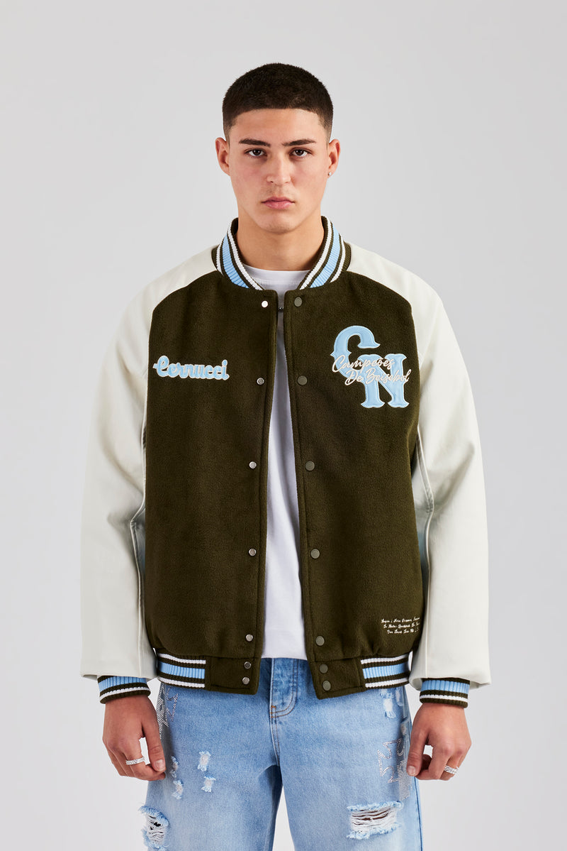 Oversized CN Applique Bomber Jacket - Green