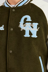 Oversized CN Applique Bomber Jacket - Green