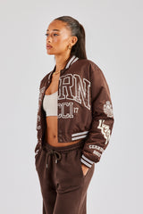 Oversized 17 Nylon Applique Badge Bomber - Chocolate