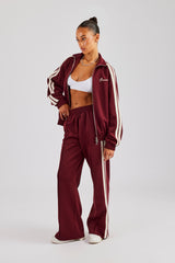 Funnel Neck Taping Zip Through Track Jacket - Burgundy