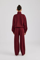 Funnel Neck Taping Zip Through Tracksuit  - Burgundy