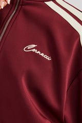 Funnel Neck Taping Zip Through Tracksuit  - Burgundy