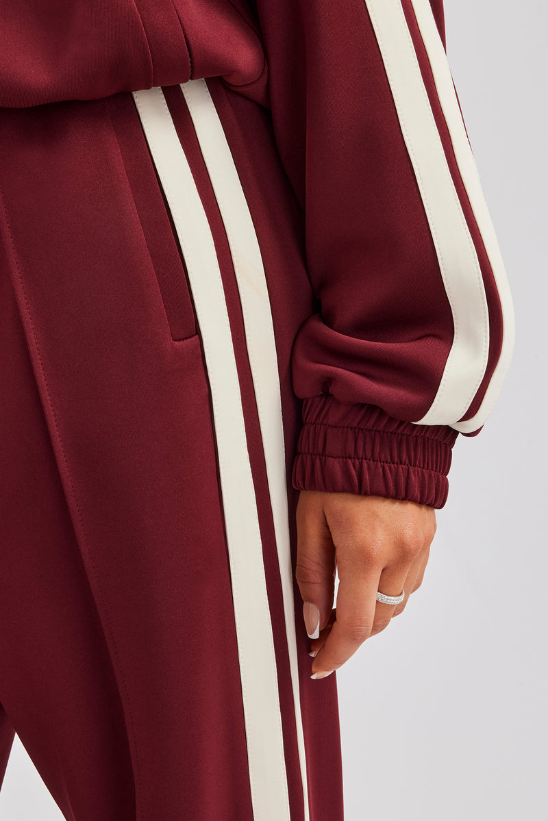 Funnel Neck Taping Zip Through Tracksuit  - Burgundy