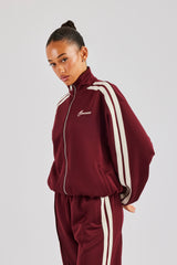 Funnel Neck Taping Zip Through Track Jacket - Burgundy