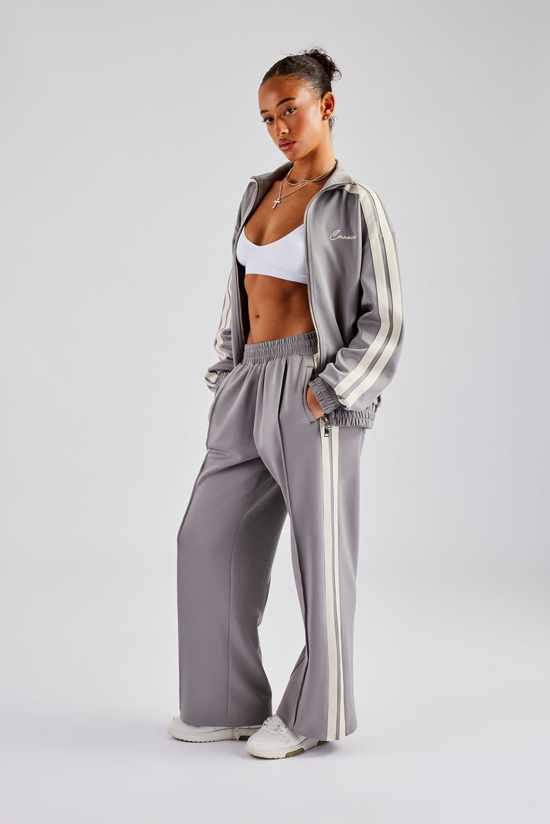 Funnel Neck Taping Zip Through Tracksuit - Grey