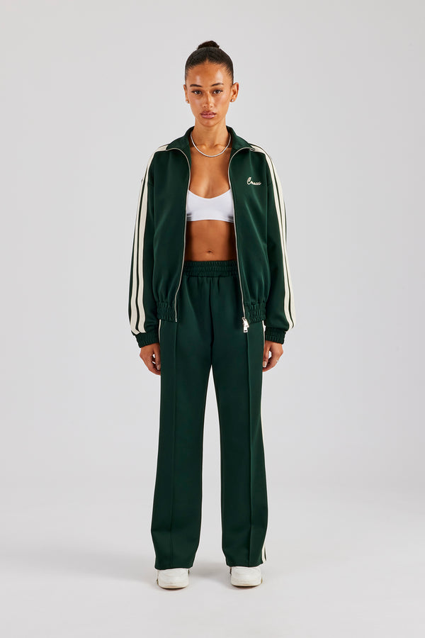 Funnel Neck Taping Zip Through Tracksuit  - Bottle Green