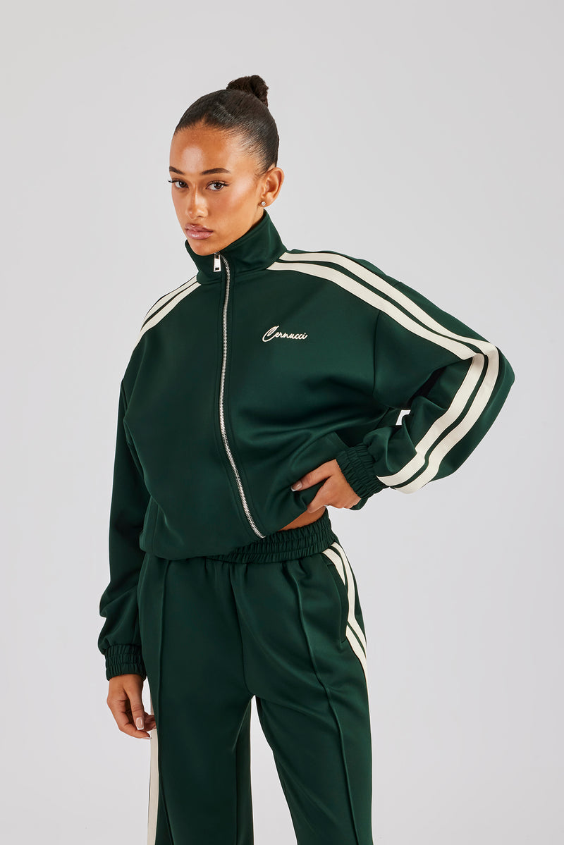 Funnel Neck Taping Zip Through Track Jacket - Bottle Green