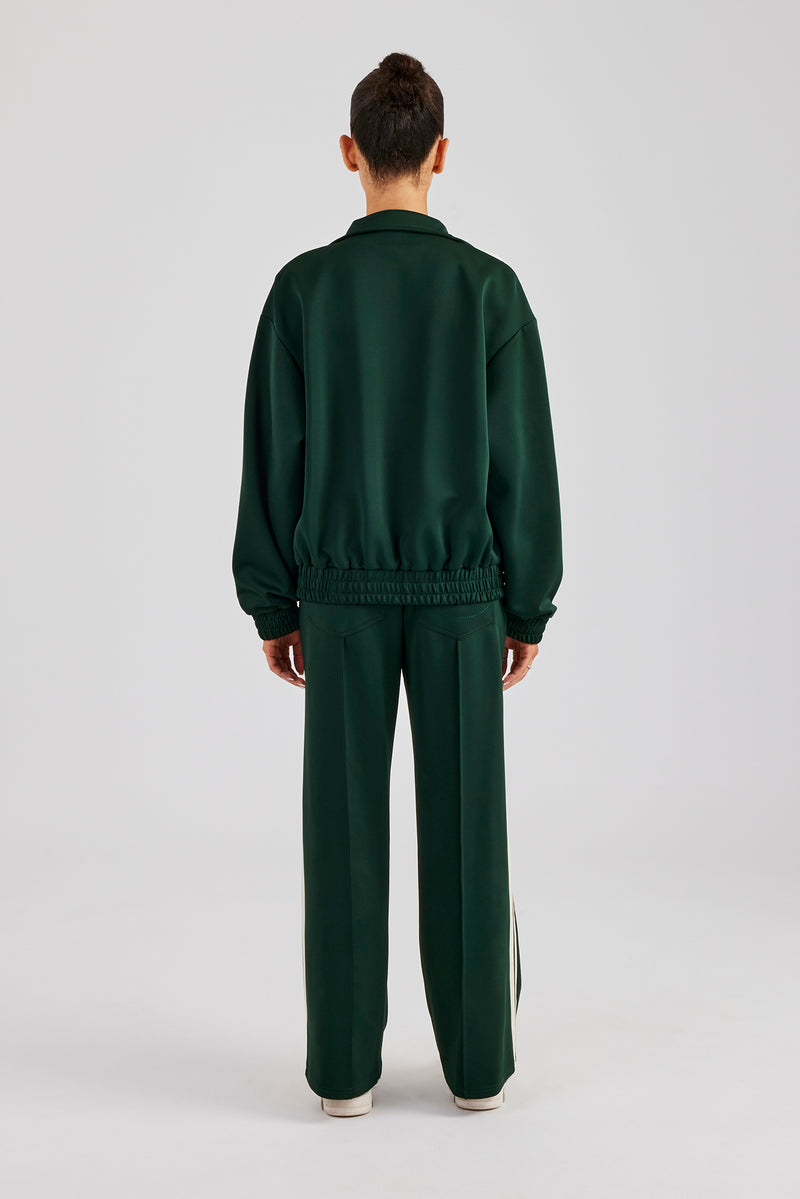 Funnel Neck Taping Zip Through Tracksuit  - Bottle Green