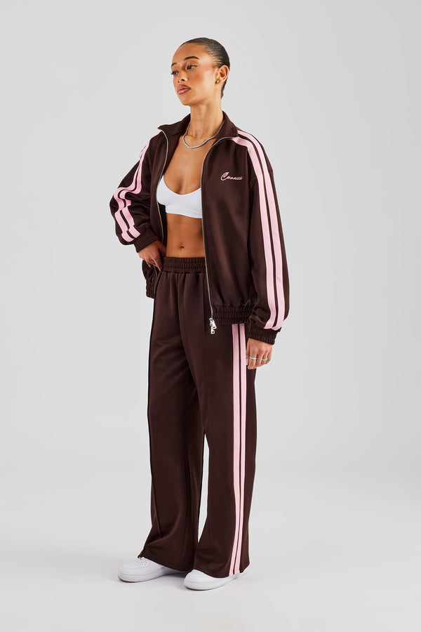 Pink Taping Wide Leg Track Pant - Chocolate