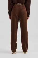 Twill Embroidered Trouser- Chocolate