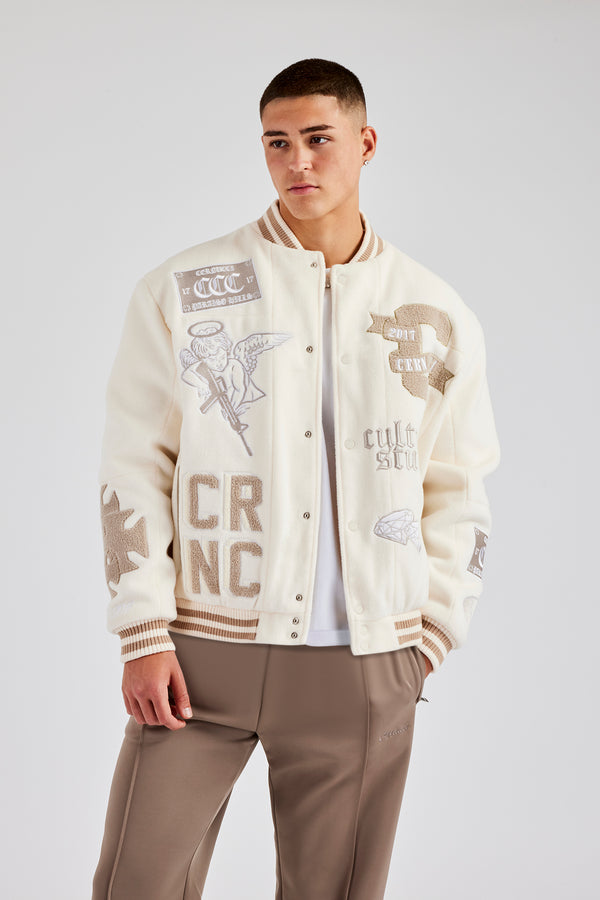 Badge Varsity Bomber Jacket - Off White