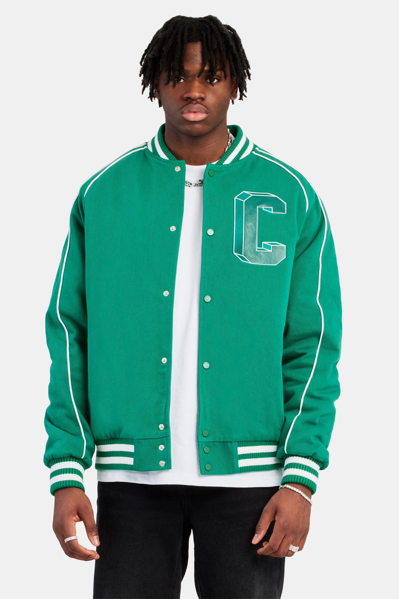 Varsity Bomber Jacket - Green | Mens Outerwear | Shop Bomber Jackets at ...