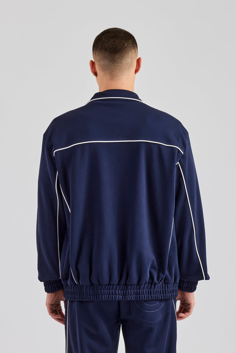 Piping Zip Through Jacket - Navy