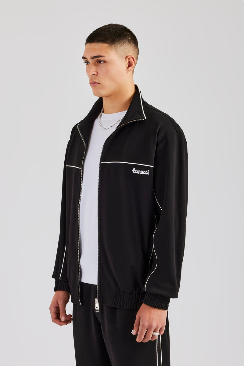 Piping Zip Through Jacket - Black