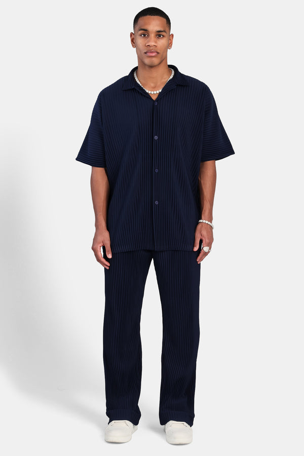 Short Sleeve Pleated Shirt - Navy