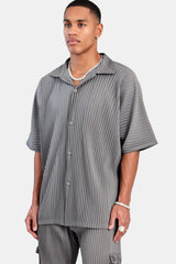 Short Sleeve Pleated Shirt - Dark Grey