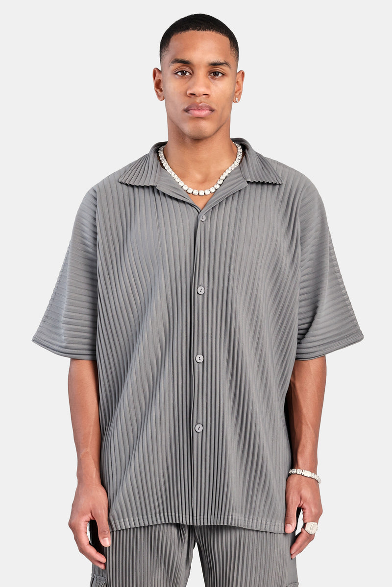 Short Sleeve Pleated Shirt - Dark Grey