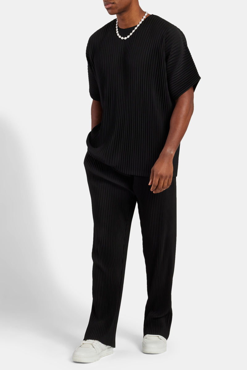 Oversized Pleated T-Shirt - Black