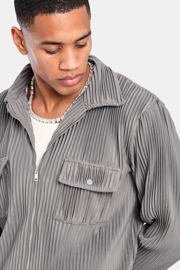 Pleated Utility Jacket  - Dark Grey