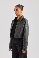 Washed Oversized PU Jacket - Charcoal