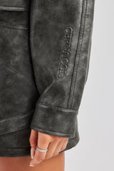 Washed Oversized PU Jacket - Charcoal