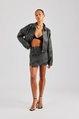 Washed Oversized PU Jacket - Charcoal